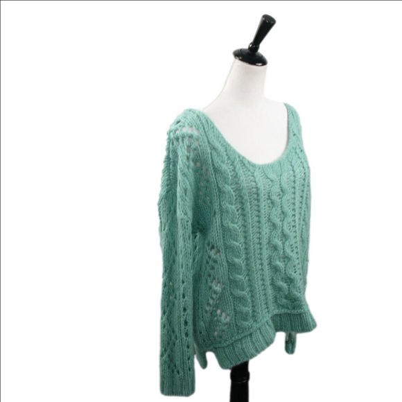 Free People Seafoam Green Open Knit Sweater Size Large - Picture 5 of 6